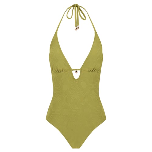 Cutout One Piece-Embossed Geo Palms Olive