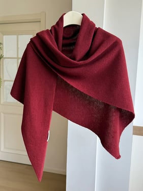 100% Australian Wool Hand-Knit Shawl Scarf - Red / One Size