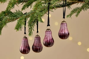 nkuku Pannee Drop Baubles Set Of 4 | Christmas Decorations | Ruby