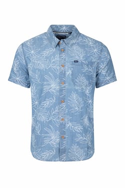 Weird Fish Russell Printed Chambray Short Sleeve Shirt Denim Size XL