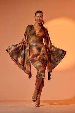 AKIRA Shiny Like Me Maxi Dress | Brown | Size XL