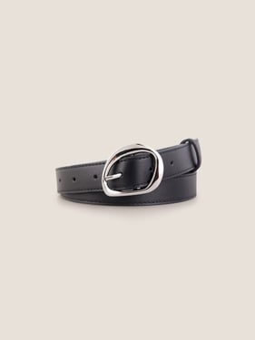 Premium Cowhide Belt With Retro Oval Alloy Buckle - Black / One Size