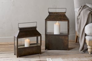 nkuku Akoko Wide Lantern | Candles Holders & Lanterns | Small | Brown Patina