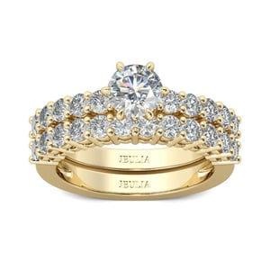 Jeulia Classic Gold Tone Round Cut Sterling Silver Ring Set