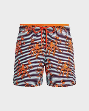 Vilebrequin - Men Bicolor Swim Shorts Octopus In Stripes - Swimwear - Moka - Blue - Size XXXL