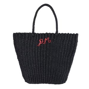 Damson Madder Straw Market Bag With Logo Black