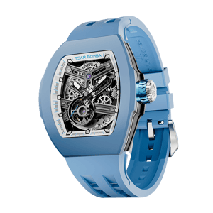 TSAR BOMBA Men's Automatic Skeleton Watch | Interchangeable Luxury Design | Light Blue | Atomic TB8218 | Fluororubber