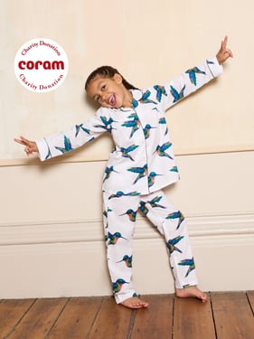 Girls Cotton Pleated Traditional Pyjamas White Hummingbird - 7-8Y / White