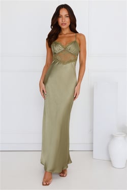 Luxe Slip Satin Maxi Dress Olive