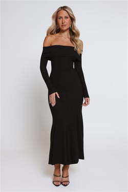 After Hours Aura Knit Off Shoulder Maxi Dress Black