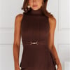 Star Power Ribbed Turtle Neck Top Brown
