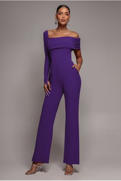 Goddiva One Shoulder Scuba Romper - Purple