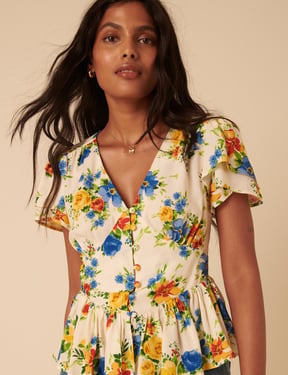 White Floral Peplum Top