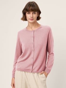 100% Extra-Fine Merino Wool Buttoned Knit Cardigan CAYLA - Pastel Pink / L