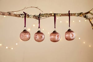 nkuku Nishan Pinched Baubles Set Of 4 | Christmas Decorations | Copper