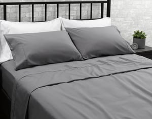 QE Home Organic Cotton Percale Sheet Set in Owl Grey, GOTS Certified, King