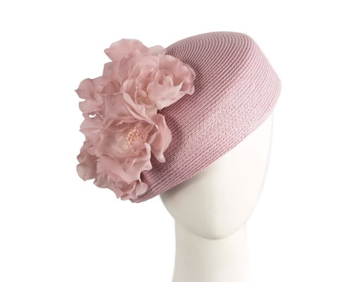 Modern dusty pink beret hat with flowers by Max Alexander