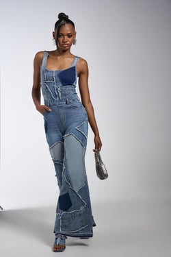 AKIRA Life Of The Party Denim Patchwork Jumpsuit | Size 2X