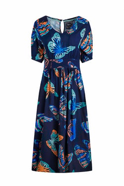 Weird Fish Dilsha Printed Viscose Midi Dress Dark Blue Size 10