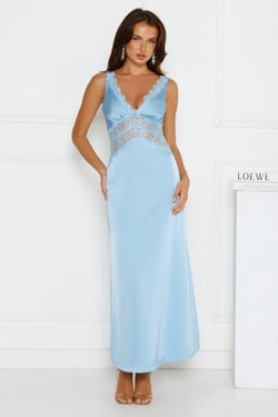 Softly In Season Satin Maxi Dress Blue