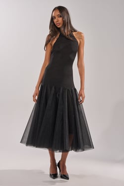 AKIRA Swept Up Mesh Maxi Dress | Black | Size 1X