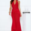 Sleek Bloom Halter Maxi Dress Red