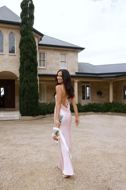 The Evangeline One Shoulder Satin Maxi Dress Pink