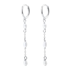 Triple Pearl Huggie Earrings Sterling Silver