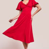 Goddiva Flare Sleeve Frill Edge Midi Dress - Red