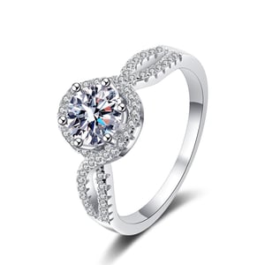 Jeulia Halo Engagement Ring Twist Sterling Silver Round Cut