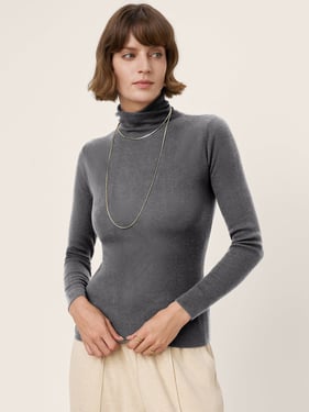 100% Extra-Fine Merino Wool Turtleneck Knit Sweater JOLENE - Slate Gray / L