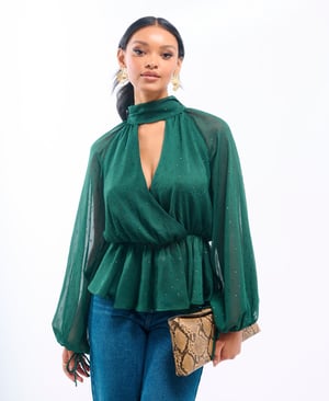 Sparkly Green Wrap Top - 18