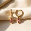 Delicate Ruby July Birthstone Dangle Hoop Earrings