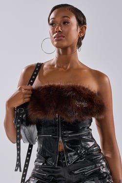 AKIRA All The Big Ones Corset Top With Fur | Black | Size 1X