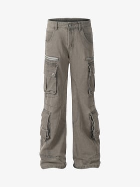 Washed Multi-Pocket Bootcut Jeans - Grey / XL