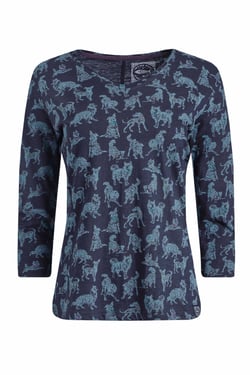 Weird Fish Laveda 3/4 Sleeve Printed V Neck T-Shirt Dark Navy Size 8