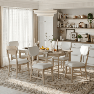 COLAMY PURA Solid Wood Dining Chair with OEKO-TEX® Fabric - Natural / Set of 6