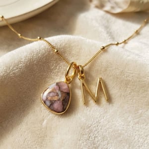 18ct Gold Vermeil Plated Opal Initial Necklace - H / Fine beaded chain