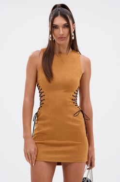 AKIRA The Desert Is Calling Suede Mini Dress | Brown | Size XL