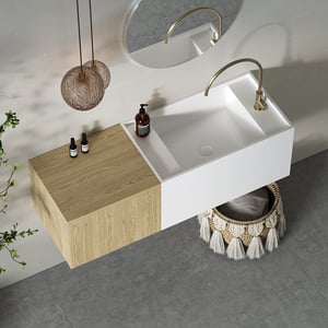 40" Floating Bathroom Vanity Wall-mounted Single Sink with Cabinet in Light Wood & White