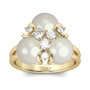 Jeulia Gold Tone Faux Pearl Sterling Silver Ring