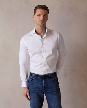 White Sateen Shirt with Muted Window Accent