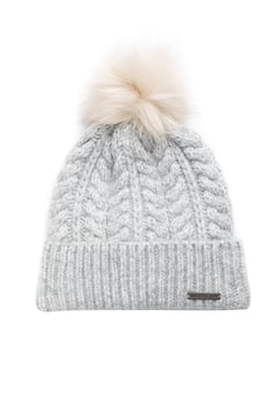 Weird Fish Allerton Cable Knit Bobble Hat Light Grey Size ONE