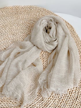 Wool Tencel Solid Ruched Lightweight Scarf - Light Brown / One Size