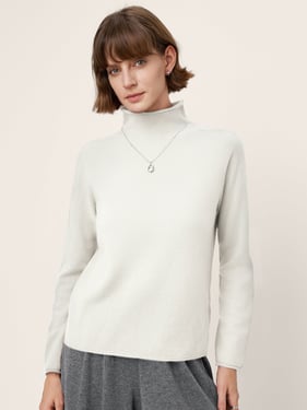 100% Mongolian Cashmere Rolled-Edge Turtleneck Sweater GIA - Optic White / XXL