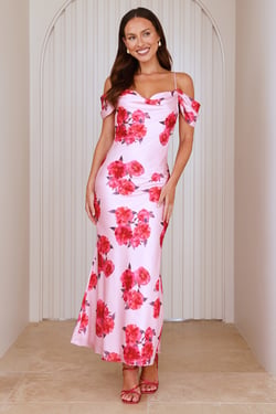 Evening Elegance Satin Maxi Dress Pink