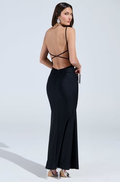 AKIRA Lady Of The Night Cowl Neck Maxi Dress | Black | Size XL