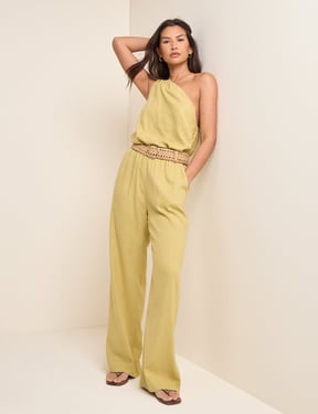 Sage Green Linen-Blend Fosse Trousers