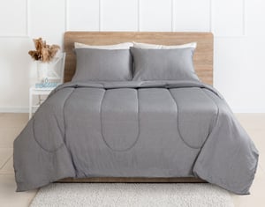 QE Home Perrin Cotton Comforter Set, Grey, King