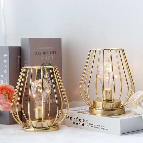 7'' Tall Metal Lamp Mini Cage Shape Cordless Table Battery Lanterns(Set of 2)